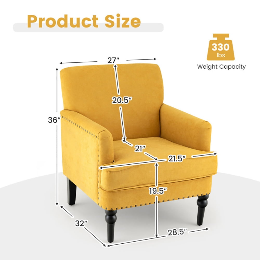 Finihen Upholstered Accent Armchair, Modern Upholstered Padded Accent Chair with Rubber Wood Legs, for Living Room, Bedroom, Yellow
