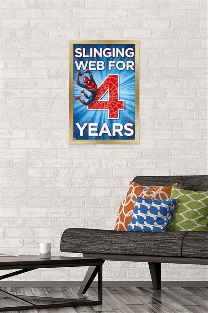 Marvel Spider-Man - Happy 4th Birthday Wall Poster, 14.725" x 22.375", Framed