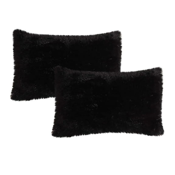 Soft Fluffy Solid Color Pillow Cases 2pcs Shaggy Plush Rectangular Pillow Shams Furry Velvet Decorative Pillow Covers with Zipper Closure for Bed Sofa Couch Living Room