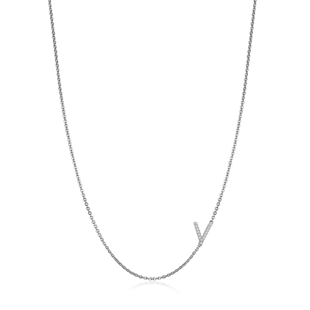 TINGN Sideways Initial Necklace for Women 14k Gold Plated Dainty Cubic Zirconia Sideways