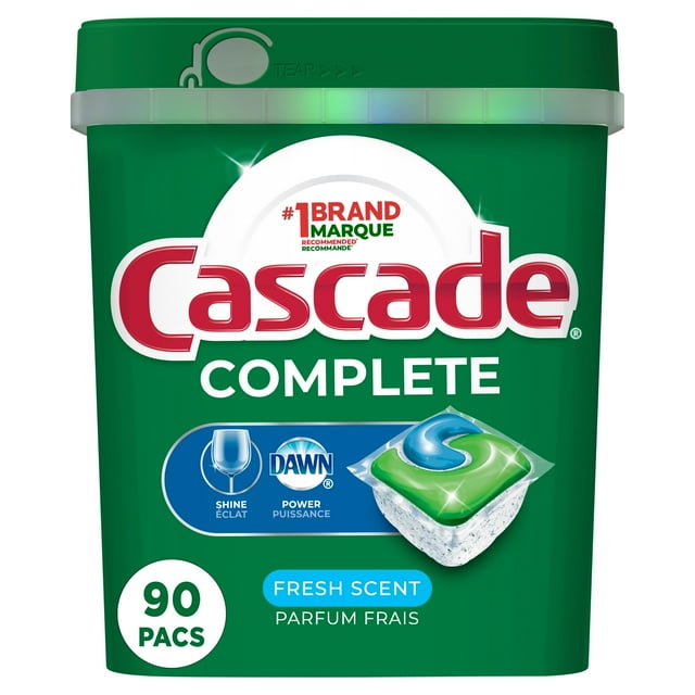 Détergent pour lave-vaisselle en capsules Cascade Complete, savon détergent pour vaisselle, parfum Frais