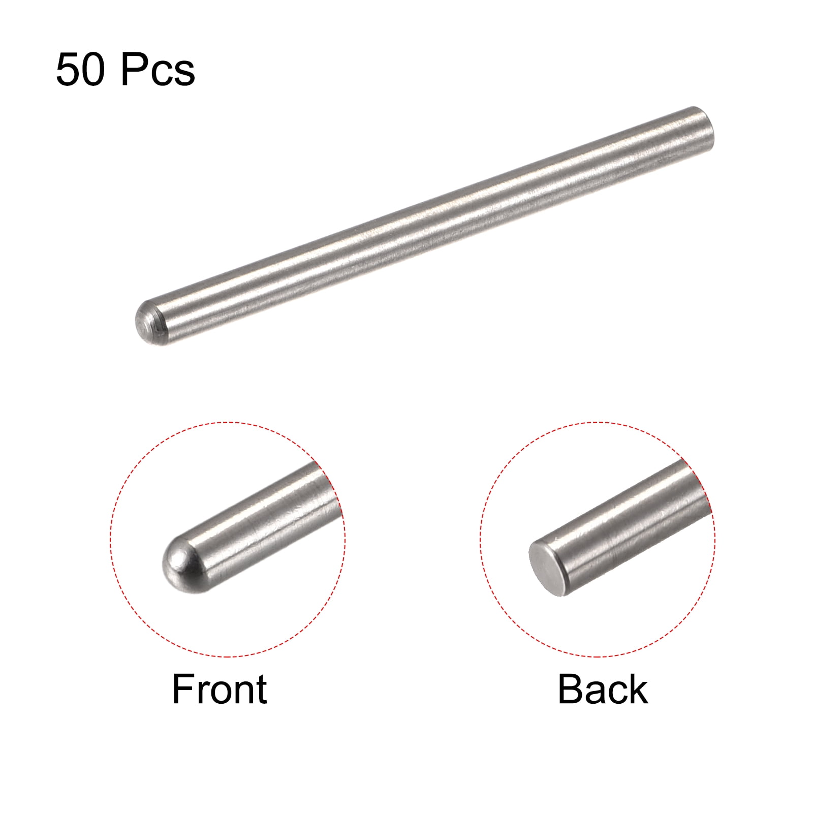 4x50mm Dowel Pins, 50pcs 304 Stainless Steel Round Head Flat Chamfered End Dowel Pin Bunk Bed Pins Shelf Pegs Support Shelves Fasten Elements