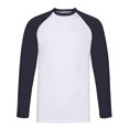 thumbnail image 1 of Fruit of the Loom Mens Contrast Long-Sleeved Baseball T-Shirt, 1 of 3