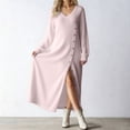 thumbnail image 5 of BRGZLK Winter Sweater Dresses for Women Trendy VNeck Solid Color Warm Cozy Casual Long Dress Button Down Side Slit Maxi Dress Pink M, 5 of 8