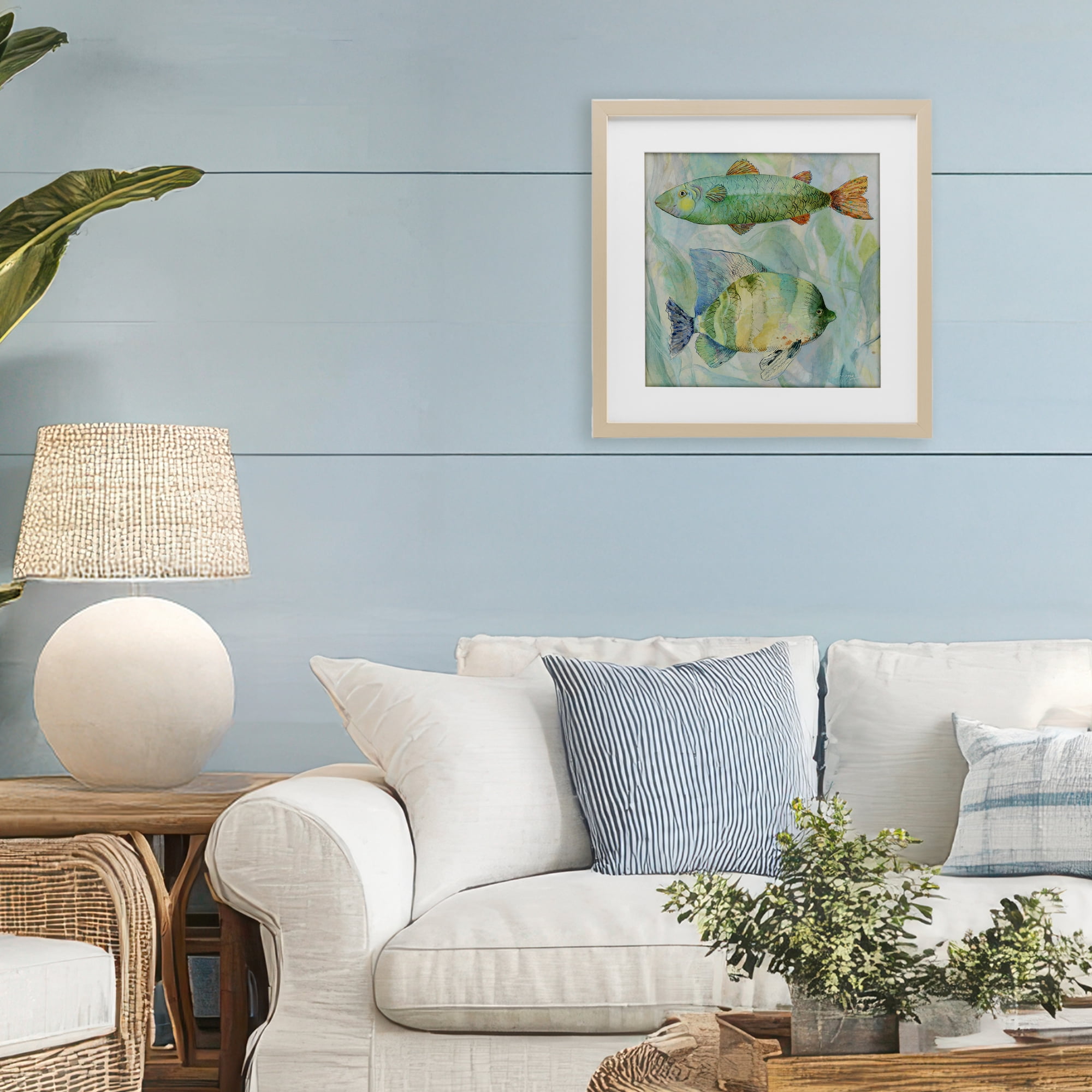 Stupell Industries Sweet Fish Duo Watercolor Birch Framed Print Under Glass, design by Lorenzo Collective