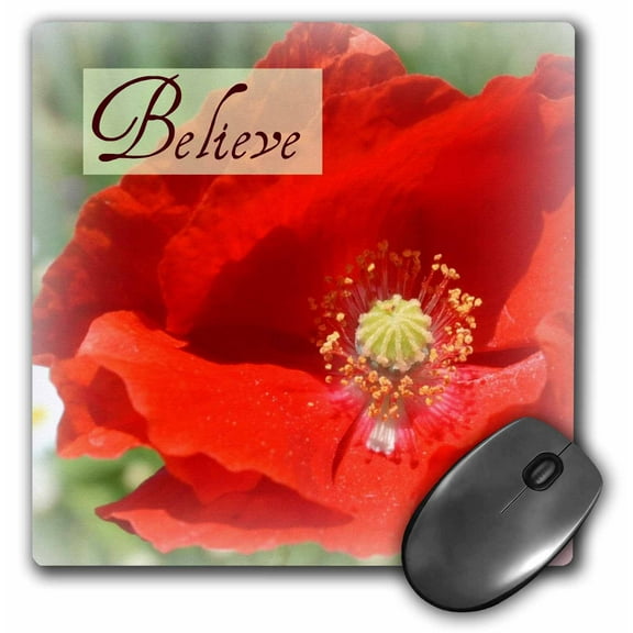 3dRose, Believe Red Poppy Flower Inspirational Quotes Spirituality, MousePad