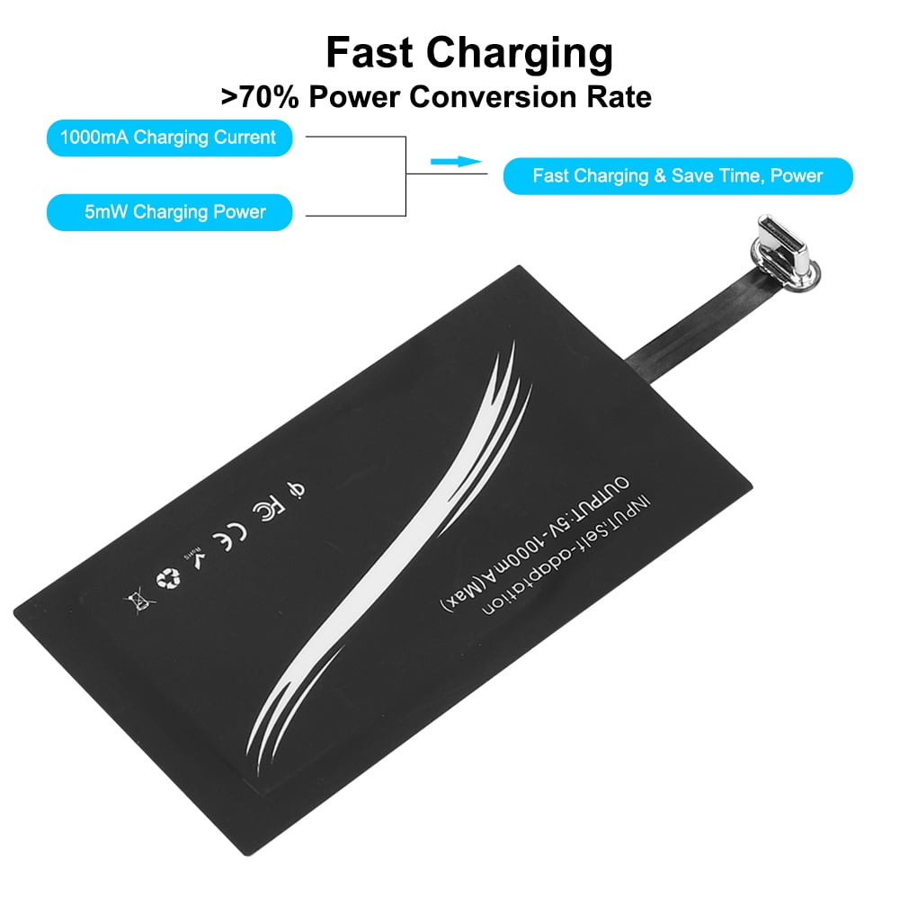 Wireless Charger Receiver,500-1000mA Charging Current Wireless Charger Receiver 70/% Conversion Rate Qi Receiver Type-C