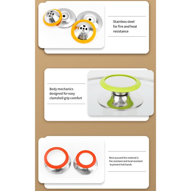 Universal Stainless Steel Anti-scald Pot Cover Knob Household Kitchen Antislip Pan Lid Handle Grip Cookware Kitchenware Orange Small
