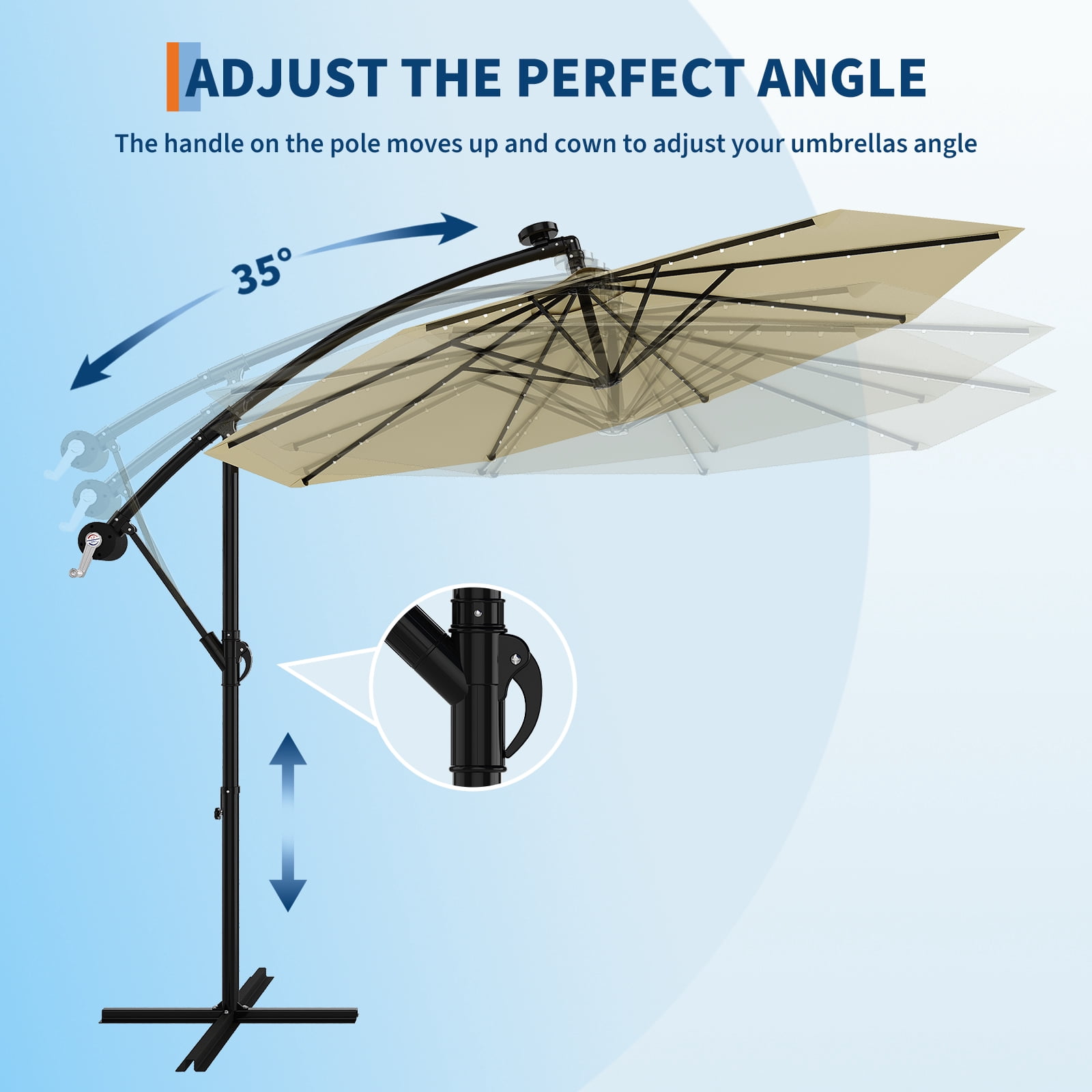 Wildbreak 10 ft Offset Hanging Market Patio Umbrella, with Solar LED, Easy Tilt Adjustment, Off-white