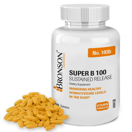 Bronson Vitamine B Complex 100 Suractivé libération prolongée (vitamine B1, B2, B3, B6, B9 - L'acide folique, B12), 250 comprimés