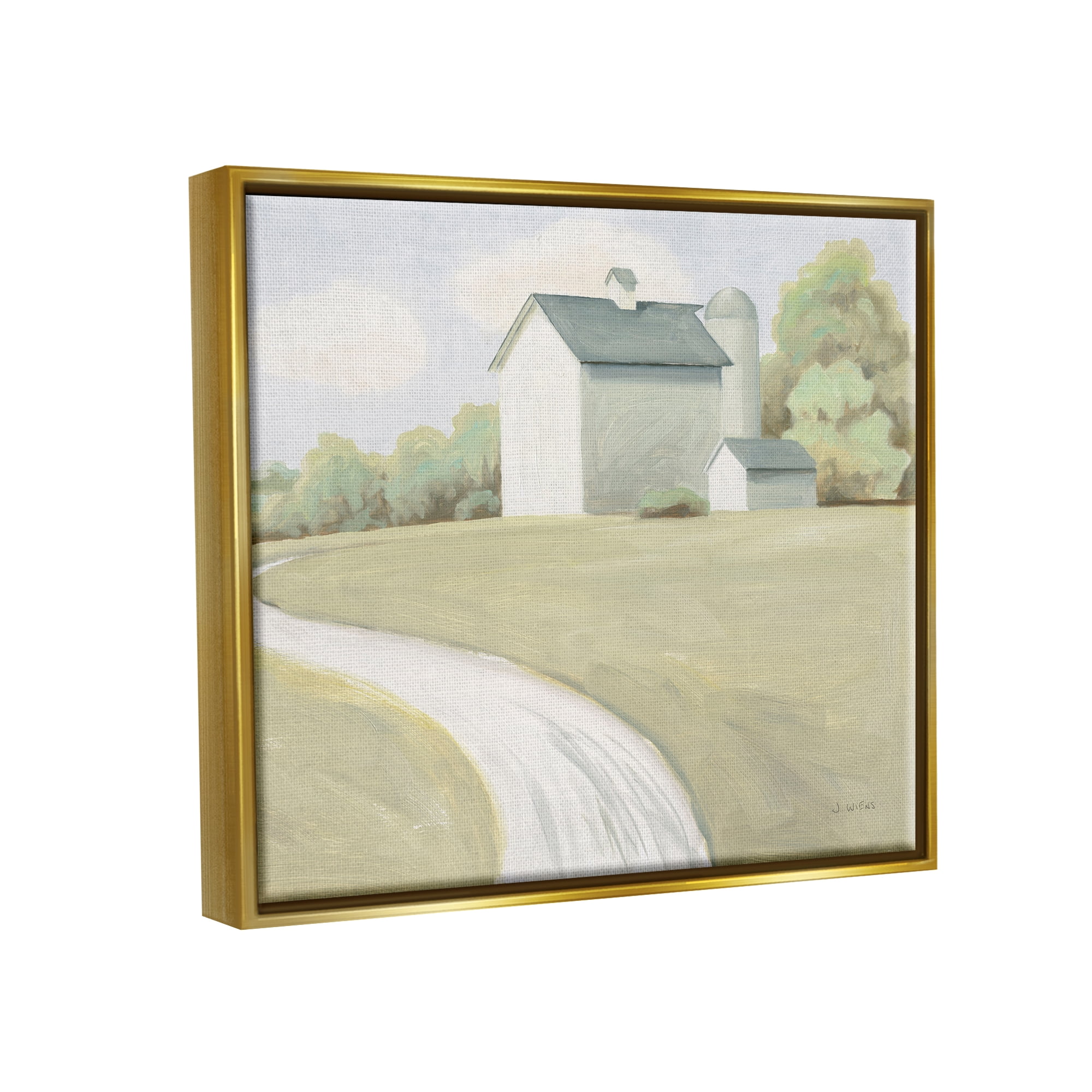 Stupell Industries Country Path to Barn Nature Painting Gold Floater Framed Art Print Wall Art, 21 x 17