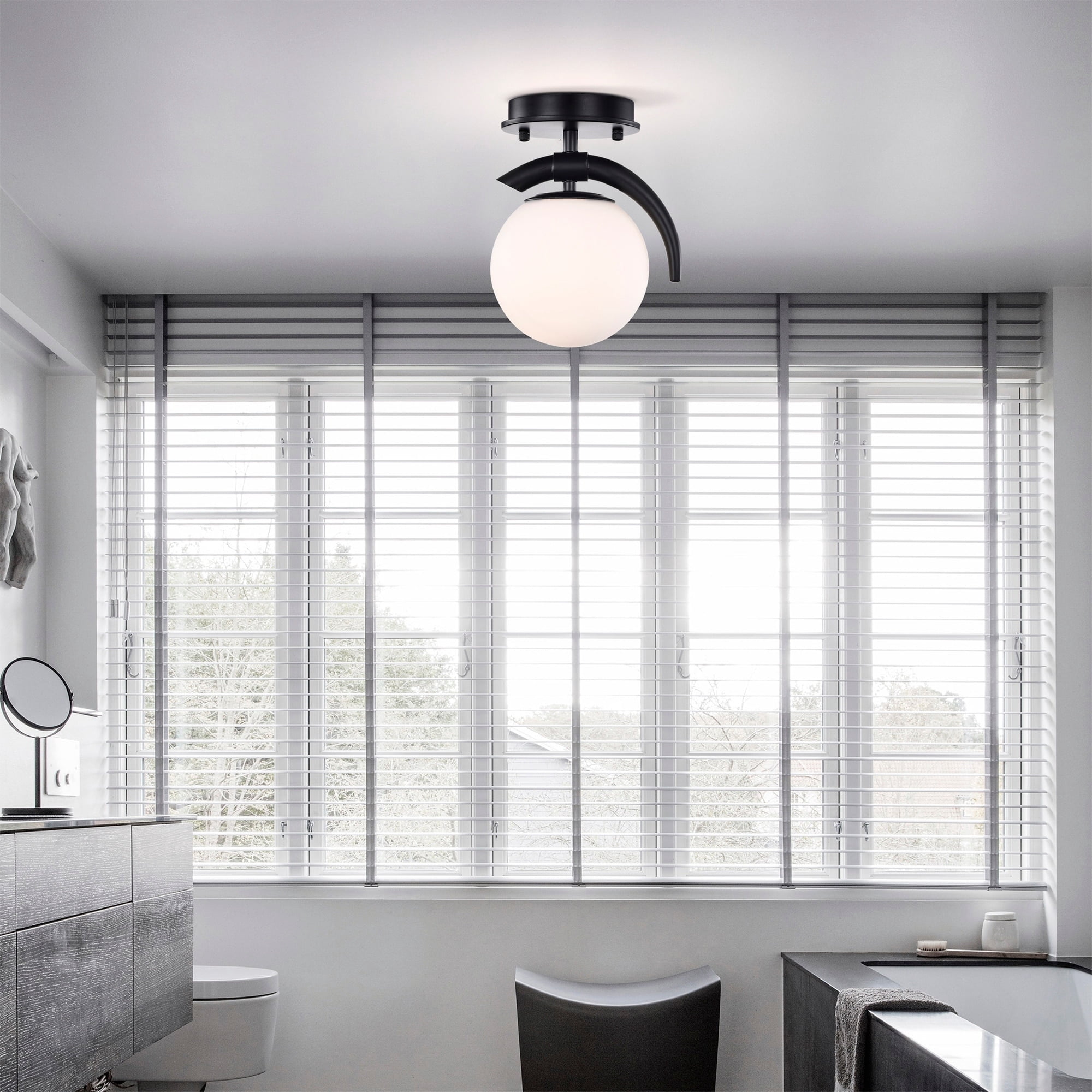 Samina 7 in. 1-Light Indoor Matte Black Finish Semi-Flush Mount Ceiling Light with Light Kit