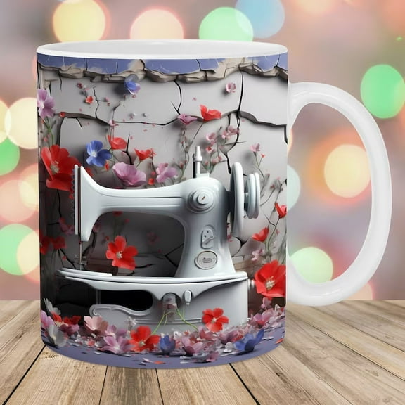 FNYOXU 11.83oz Coffee Mug,Floral Sewing Machine Mug,Funny Coffee Mug - Sewing Mug,Any Day Spent Sewing Is A Good Day , Sewing Machine Cup,Sewing Coffee Mug