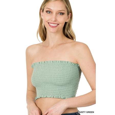 

Zenana Women & Plus Strapless Ruched Smocked Tube Bandeau Bra Top