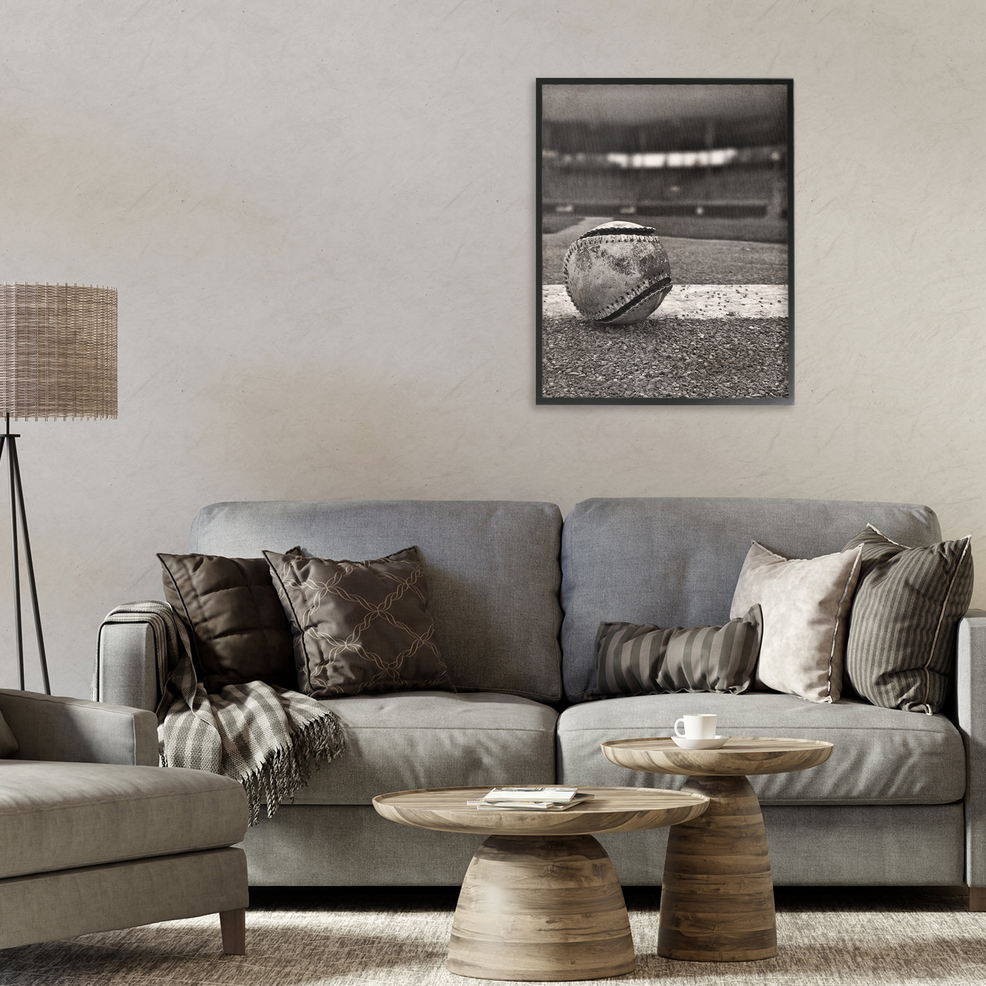 Stupell Industries Vintage Sports Weathered Baseball Black Framed Giclee Art, design by Marcus Prime