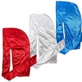 thumbnail image 1 of Silky Durag Waves 360 - [ MultipleColors ] 360 waver Du Rag with long tails and quadruple stitching - (3 PCs PACK Red Blue White), 1 of 4
