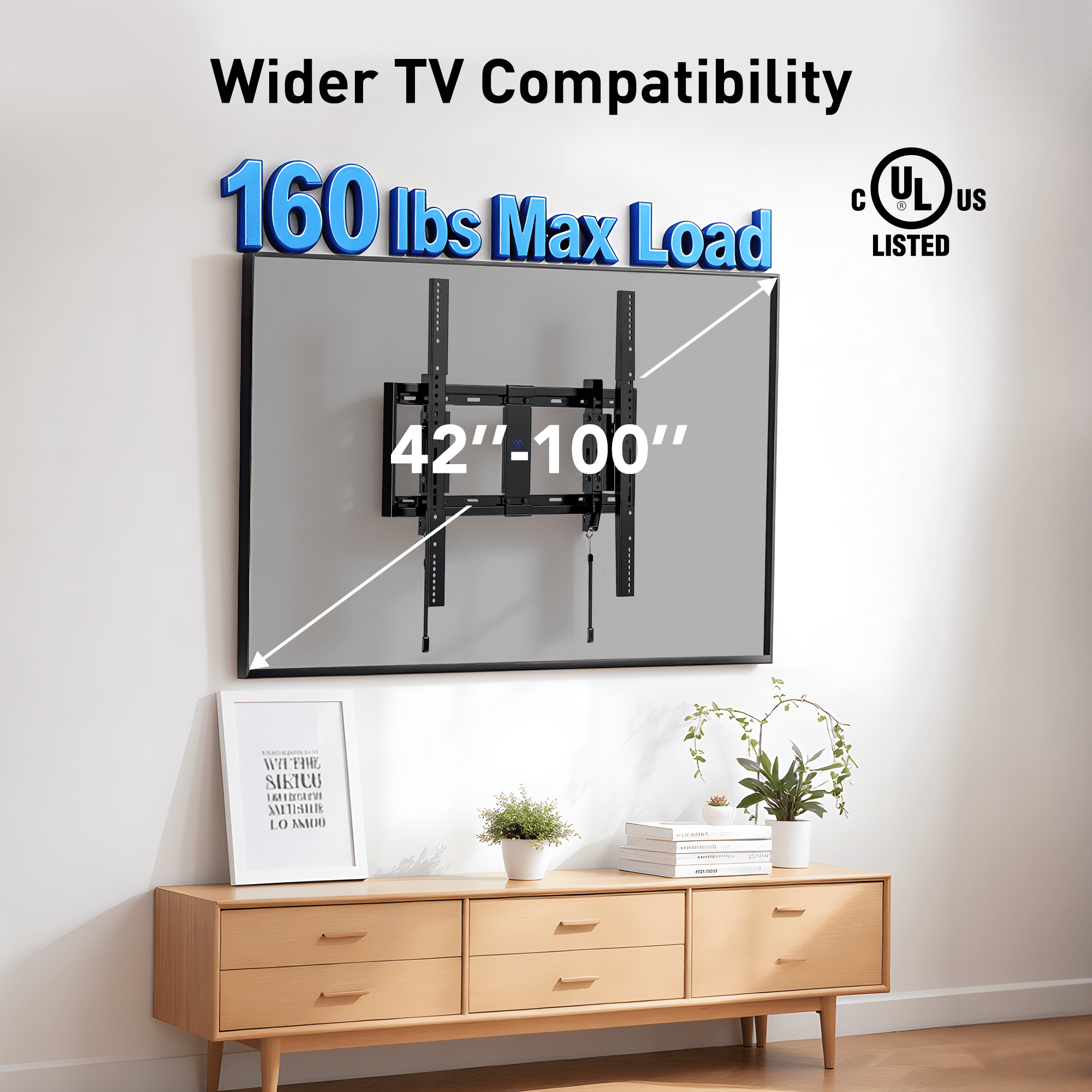 PERLESMITH Extend Tilt & Swivel, TV Wall Mount for 42-100″ TVs, Extension Leveling, Holds up to 160lbs, Fits 16"/24" on Center Stud Widths, UL Certified