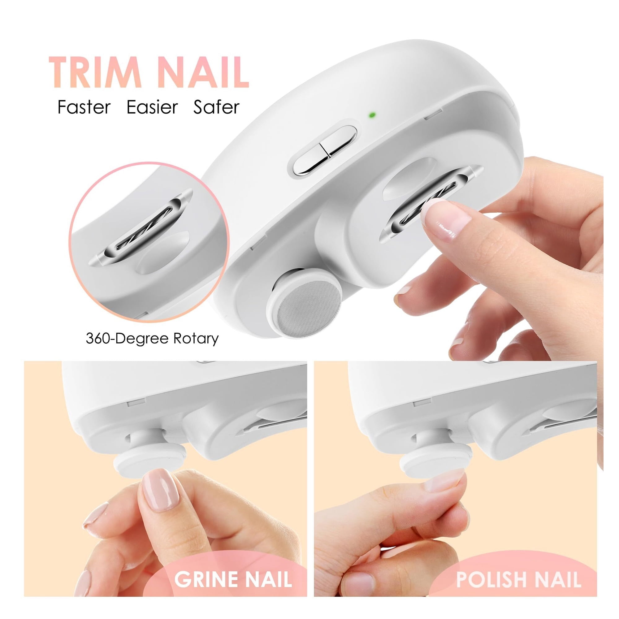 Electric Nail Clippers Upgraded 3 in 1 Automatic - with Polishing, Dust Storage & LED Light, Nail File Toenail Trimmer, Gifts for Women Men Mom Her Him Kids Adults Senior Baby Teacher Students (White)