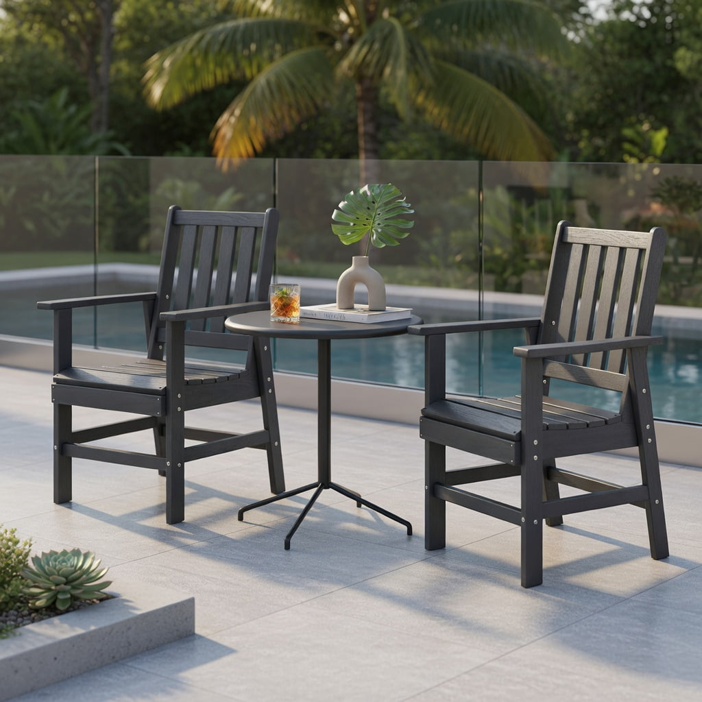 Hommoo 2-Pack Modern Patio Dining Chairs with Wide Armrests, HDPE Outdoor Chairs for Deck, Patio & Backyard, Sturdy, Weather-Resistant, Easy Assembly, Gray