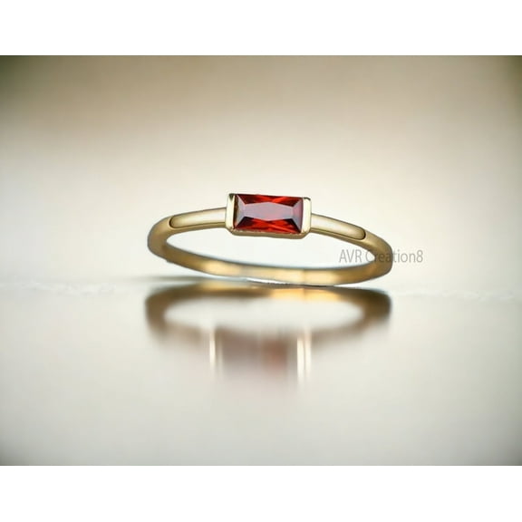 Baguette Garnet January Birthstone Ring for Women, 14K Yellow Gold Plated Valentine's Day Gift