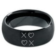 thumbnail image 2 of Tungsten Hugs Kisses XOXO Hearts Love Band Ring 8mm Men Women Comfort Fit Black Dome Brushed Polished, 2 of 4