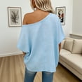thumbnail image 5 of Miluxas Womens off the Shoulder Tops Summer Short Batwing Sleeve Loose T-Shirts Light Blue XL(XL), 5 of 7