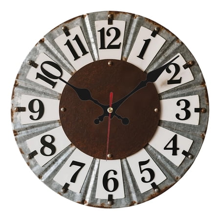 Unique Round Wooden Wall Clock - Silent Non-Ticking Japanese Quartz Movement, 9.84inch x 9.84inch Rustic Wood Grain & Modern Art Multicolor Print, Battery Included (AA) for Home Office Decor, Durable