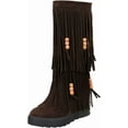 thumbnail image 6 of Women's Fringe Knee High Boots Fashion Round Toe Platform Low Heel Mid Calf Western Cowboy Tassel Boots, 6 of 6