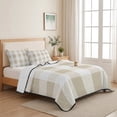 thumbnail image 5 of Twin Quilt Set 68''x86'', Beige Plaid Lightweight Summer Bedspread Coverlet Set with 2 Pillow Shams, Spring Summer Farmhouse Buffalo Checkered Breathable All Season Quilt Bedding for Dorm/Bedroom, 5 of 9