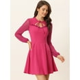 thumbnail image 3 of Unique Bargains Women's Tie Neck Ruffled Mesh Long Sleeve Mini Dress S Hot Pink, 3 of 6