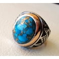 thumbnail image 6 of Blue Copper Turquoise Mens Ring, Natural Turquoise Ring, Oxidized Two Tone, 925 Silver Ring, Birthday Gift, Heavy Mens Ring, Arabic Design, Ottoman Style Ring, Christmas, Turkey Mens Signet Ring, 6 of 6