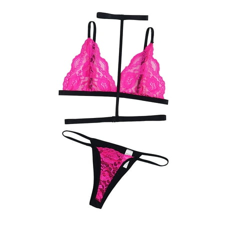 

Zerlibeaful Lingerie for Women New Eyelash Lace Wireless V-Neck Bra Set Thong M-3XL