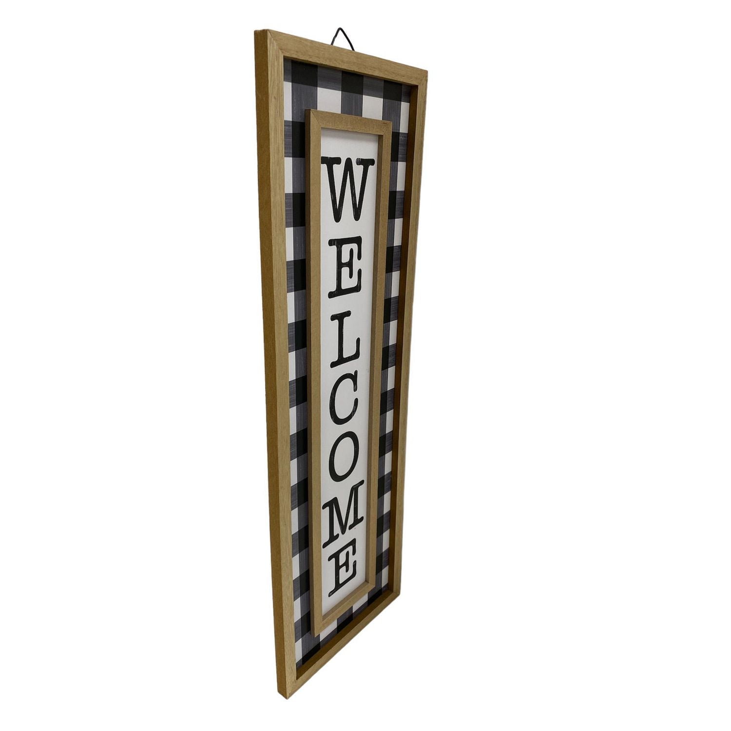 Way to Celebrate Harvest Black & White Plaid Vertical Welcome Sign