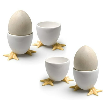 Cordon Bleu White Porcelain Egg Cups with Yellow Chicken Feet - Set of