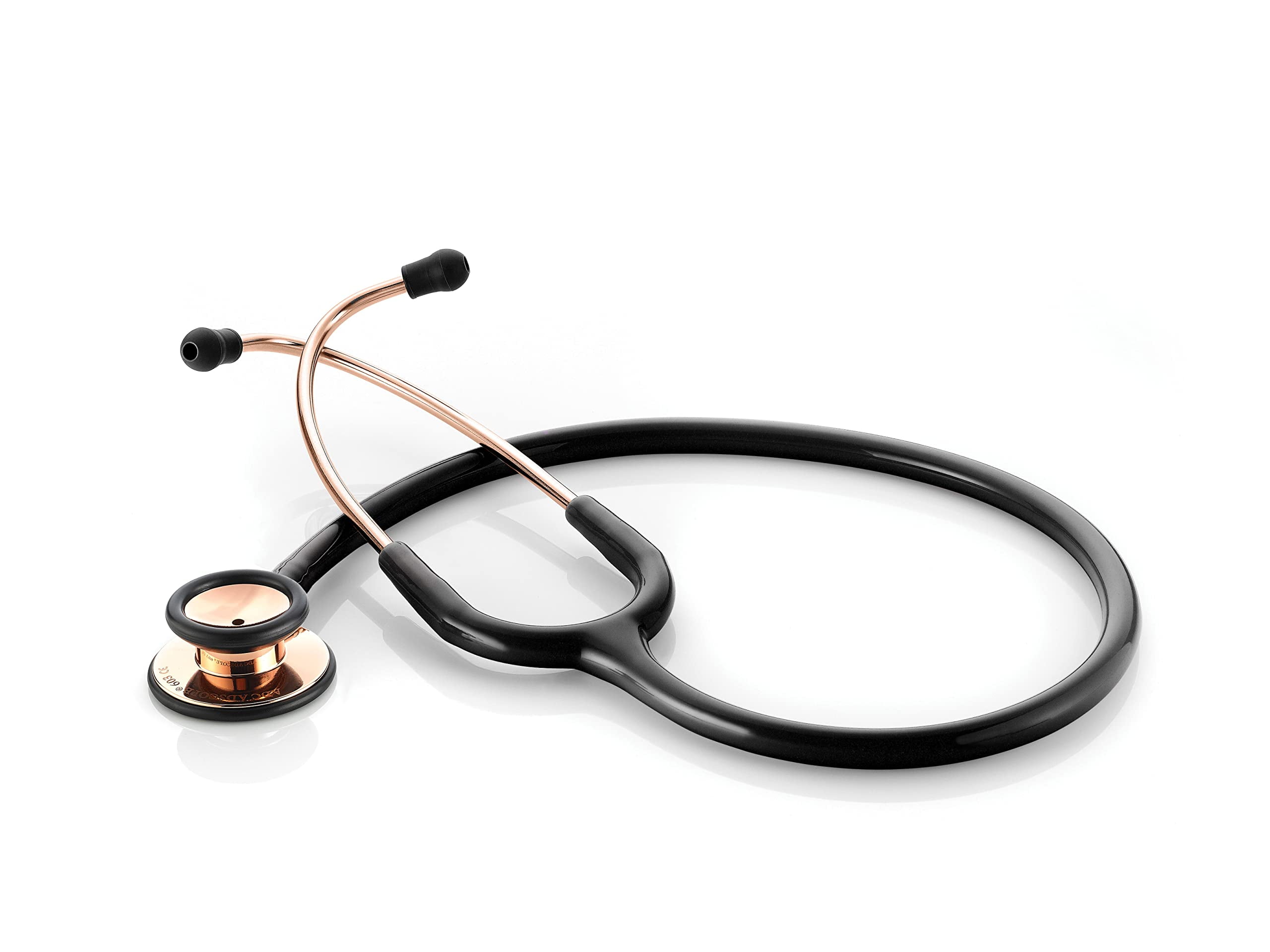 ADC Classic Stethoscope for Doctors, Nurses, and Students with pairs of spare Adsoft, Plus ear tips and AFD technology - AD603, Rose Gold, Rose Gold, Black