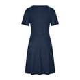 thumbnail image 5 of Summer Women V Neck Dress Short Sleeve Solid Color Swing Mini Dress Casual Beach Dresses Midi Sundress for Women Casual Summer, 5 of 6