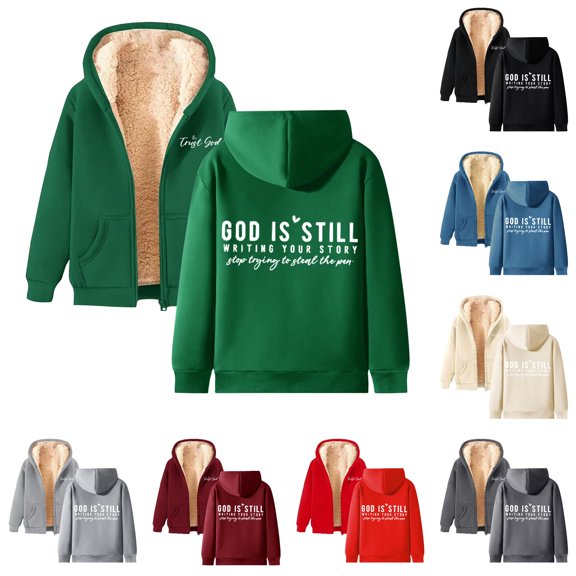 XIAOCHA Women's Zip Up Hoodie Letter Graphic Hoodies Warm Pullover Top, Green, Sizes XXXL