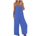 thumbnail image 1 of RKSTN Jumpsuits for Women 2024 V Neck Sleeveless Jumpsuits Spaghetti Straps Solid Color Loose Plus Size Long Pants Rompers with Pockets, 1 of 4