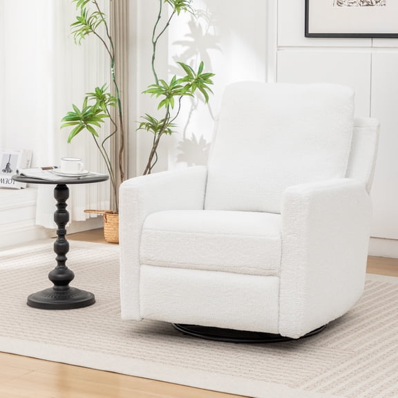 MINCETA 360° Swivel Rocking Chairs, Nursery Glider Chair, White