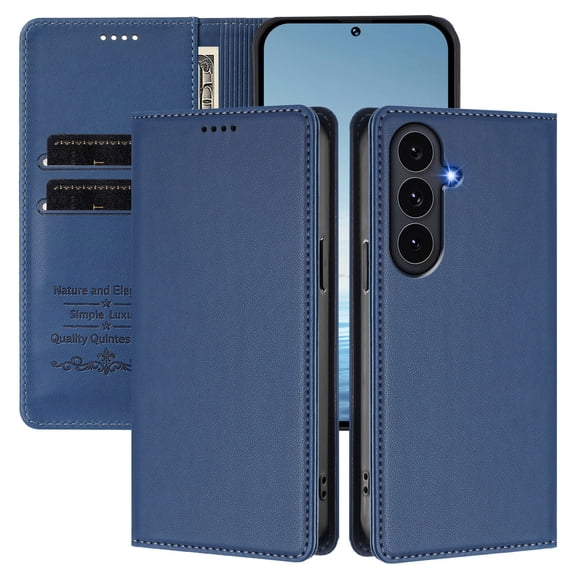 Wallet Case for Samsung Galaxy S25 FE with RFID Blocking, PU Leather Flip Folio Phone Case with Card Slots Cash Pocket Kickstand Magnetic Clasp Full Body Protection Shockproof Cover, Darkblue