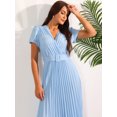 thumbnail image 3 of DARING DIVA Wrap V Neck Flowy Pleated Midi Dress XL Blue, 3 of 6