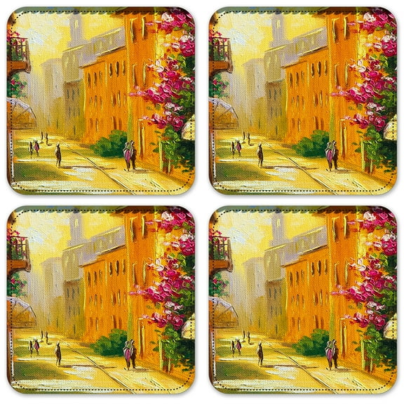 Vinyl Drink Coasters - Set of 4 - Stroll Down the Street
