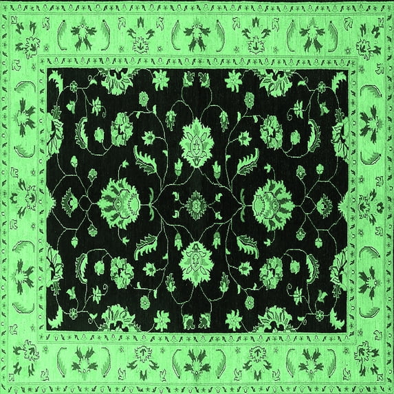Ahgly Company Indoor Square Oriental Emerald Green Industrial Area Rugs, 7' Square