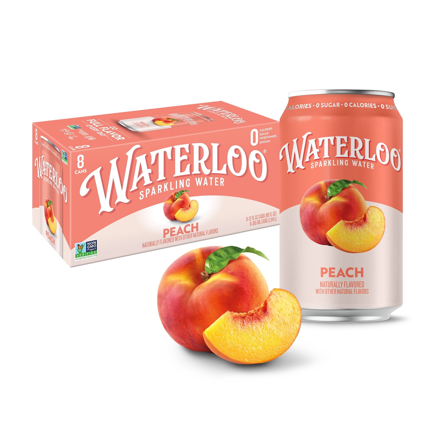 (6 pack) Waterloo Sparkling Water, Peach, 12 fl oz, 8 Pack Cans
