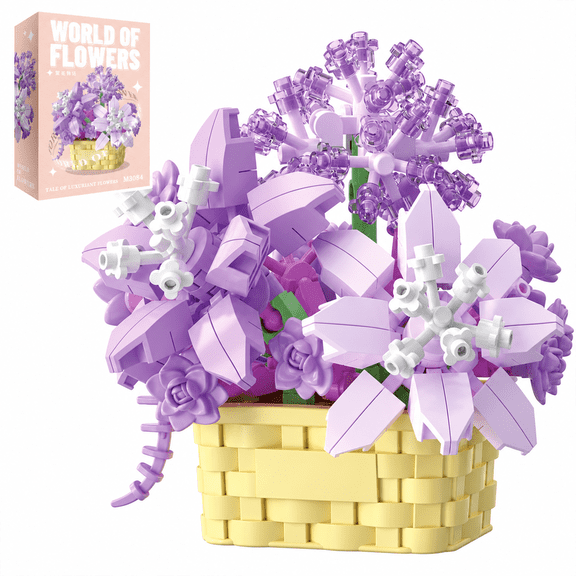 Violet Flower Building Block Set, Mini Interlocking Building Toy, 201 Pieces, Ages 10