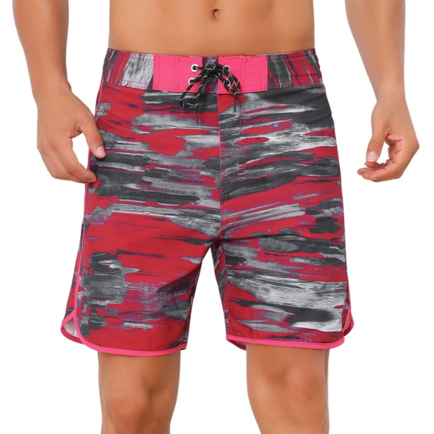 INSPIRAR CHIC Pantalones Cortos de Playa para Hombre de Verano con Cintura Elástica y Cordón, Bloque de Color 32 Rojo Oscuro