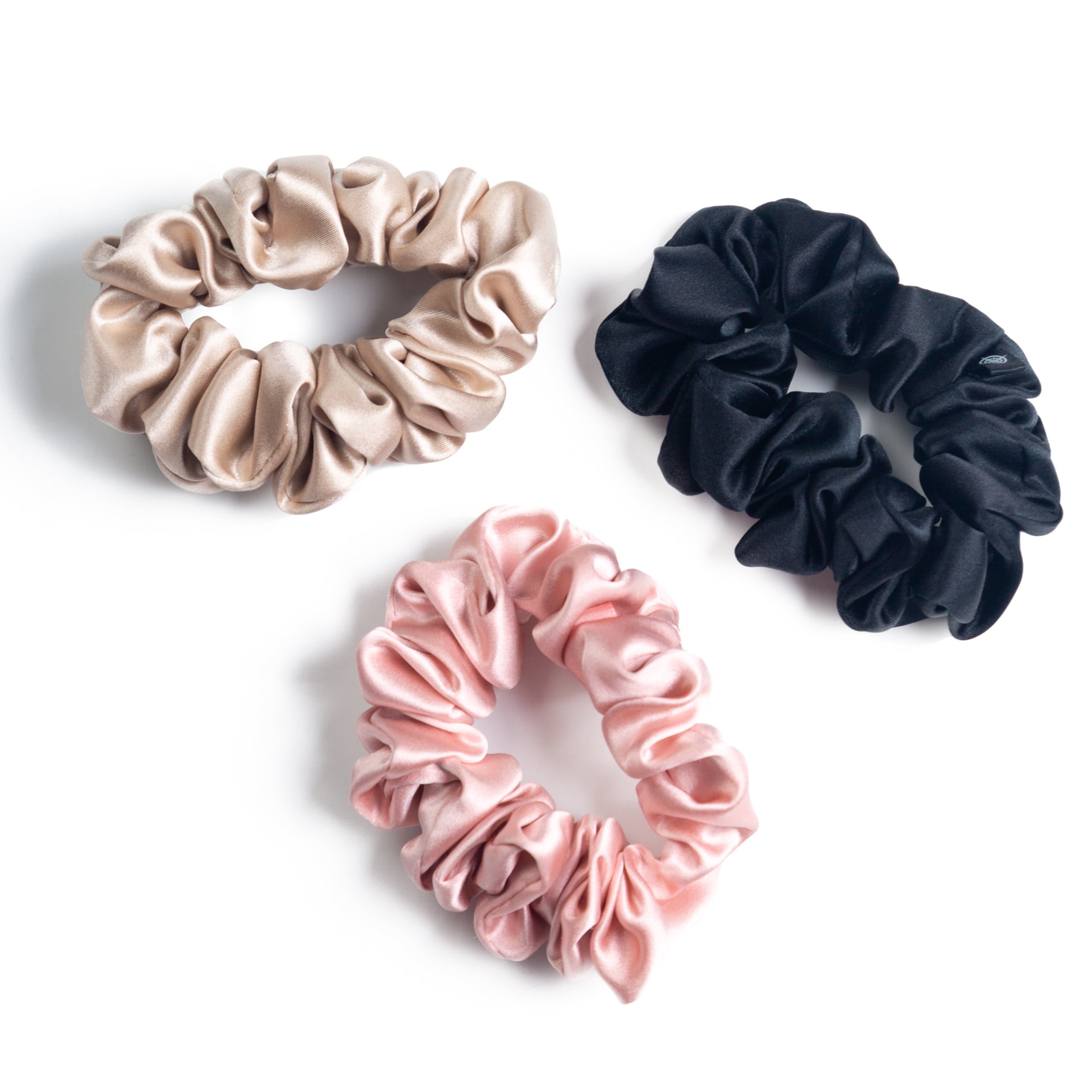 Fishers Finery 25 Momme 100% Pure Mulberry Silk Large Scrunchies 3 Pack (Black, Pink, Taupe)