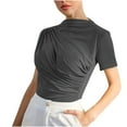 thumbnail image 1 of Plebaso Women's Ruched Tops High Neck Short Sleeve Slim Shirts Solid Color Going out Basic Tees Fashion, 1 of 5