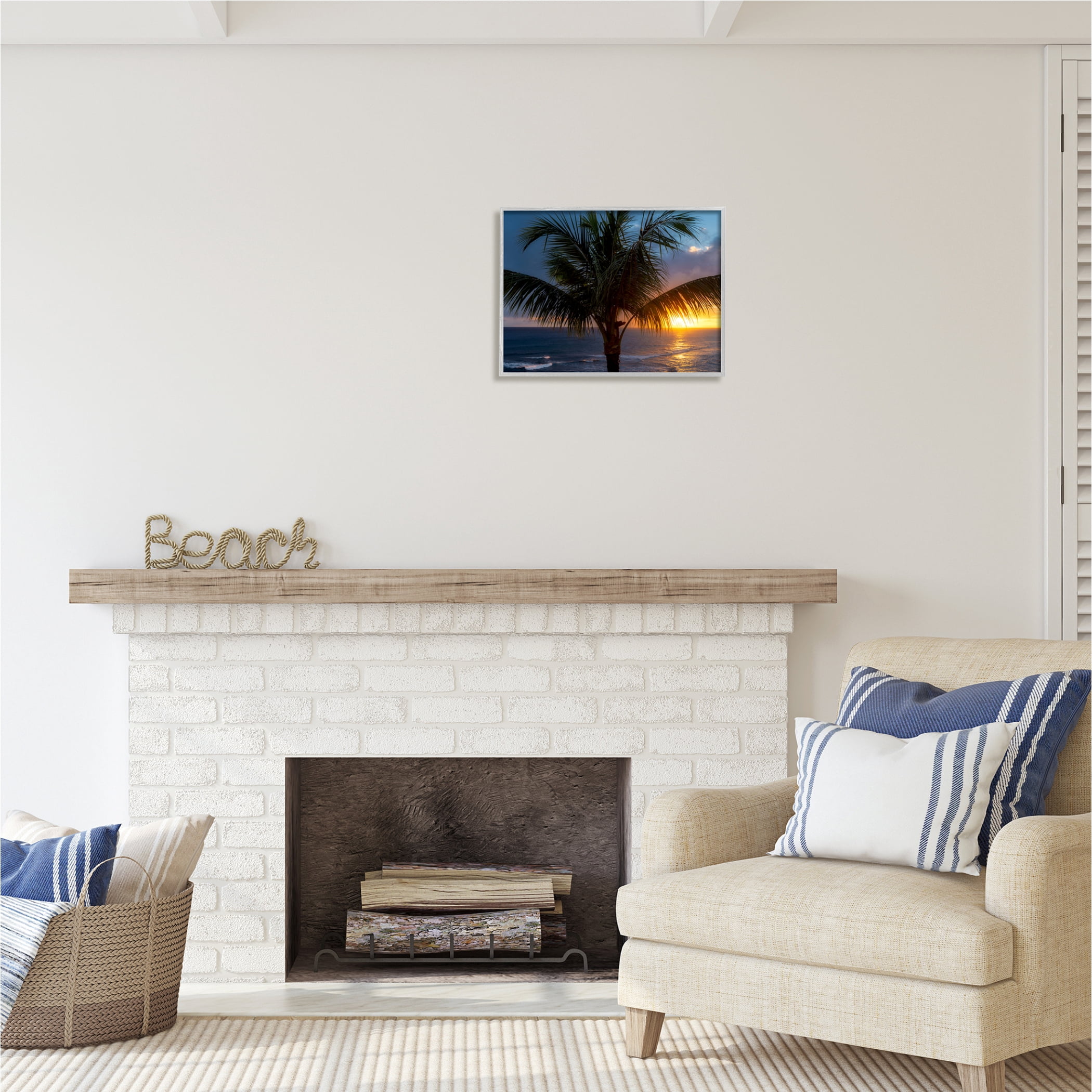 Stupell Industries Tropical Palm Sunset Nature Photography Gray Framed Art Print Wall Art, 20 x 16