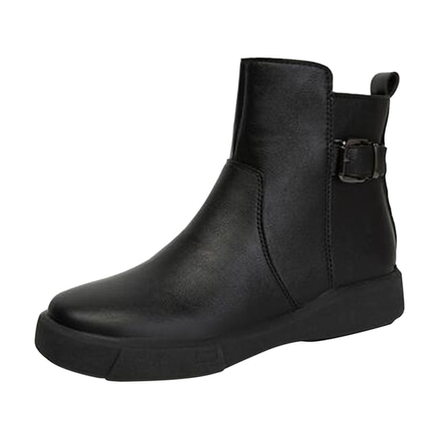 Bottines Rétro pour Femmes à Talon Bas, Bottines Plates Décontractées, Bottines Chelsea Unies avec Fermeture Éclair Latérale